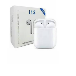 I12 Wireless Earbuds with Charging Case, White, Bluetooth